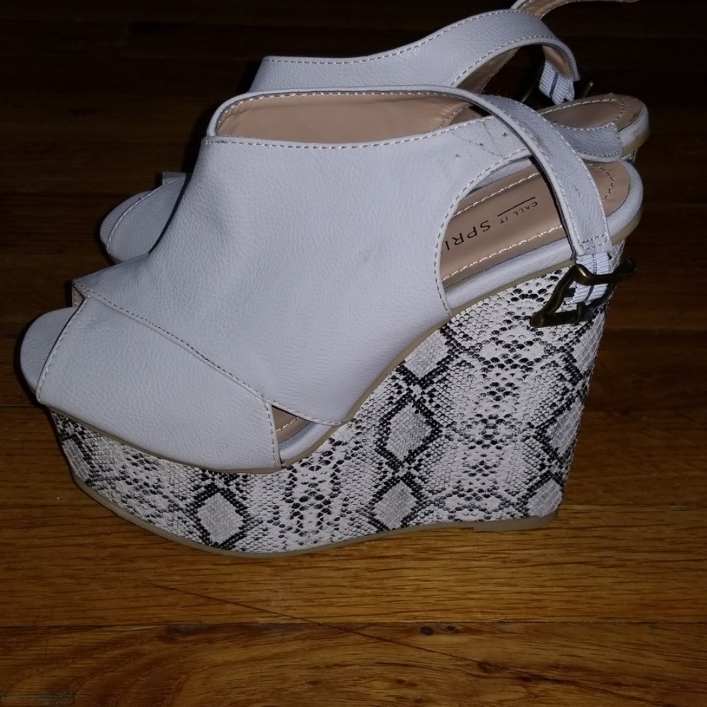 Call It Spring Snakeskin Peep Toe Wedges